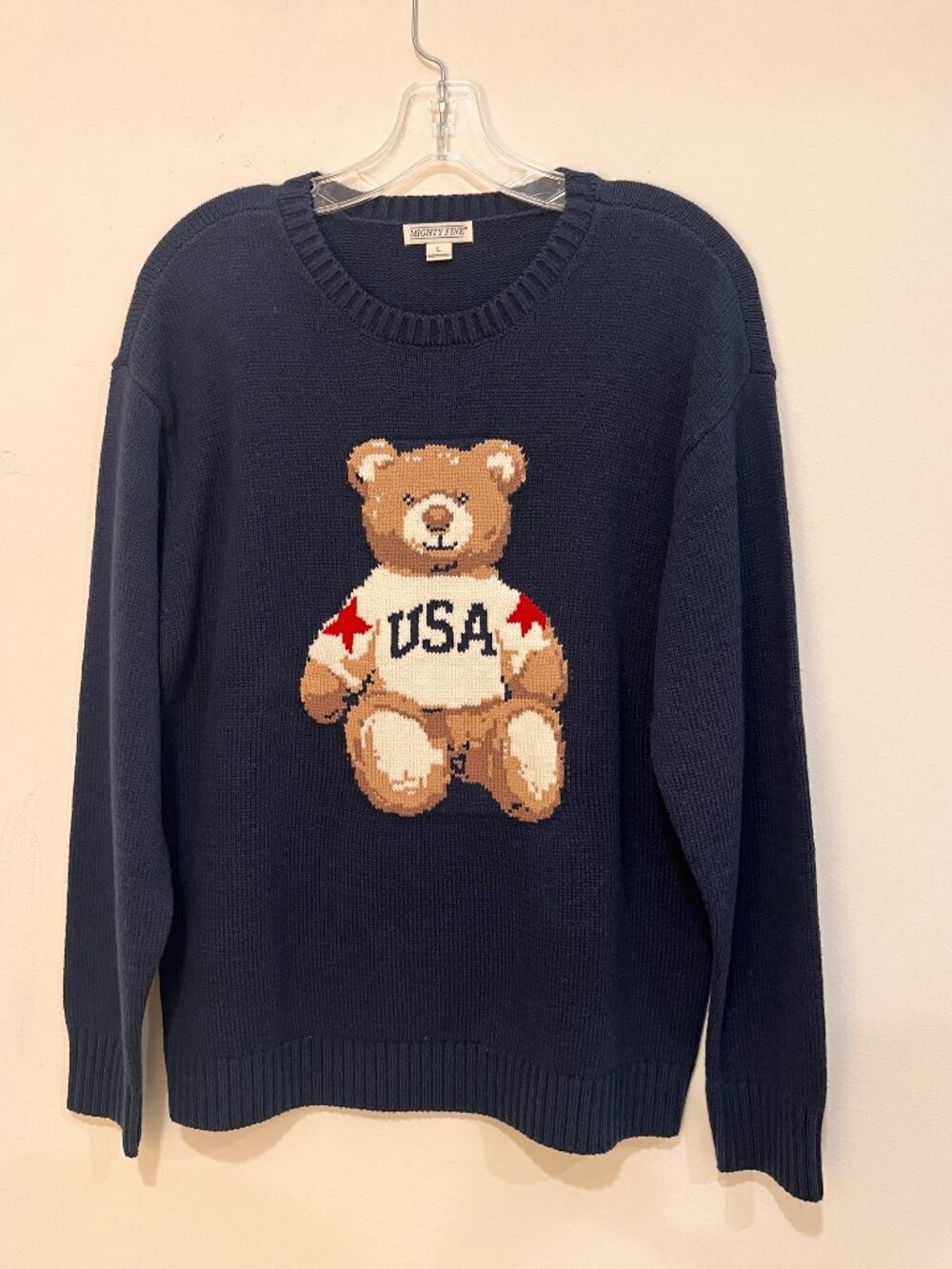 Mighty Fine Bear Sweater Women’s Size L Navy